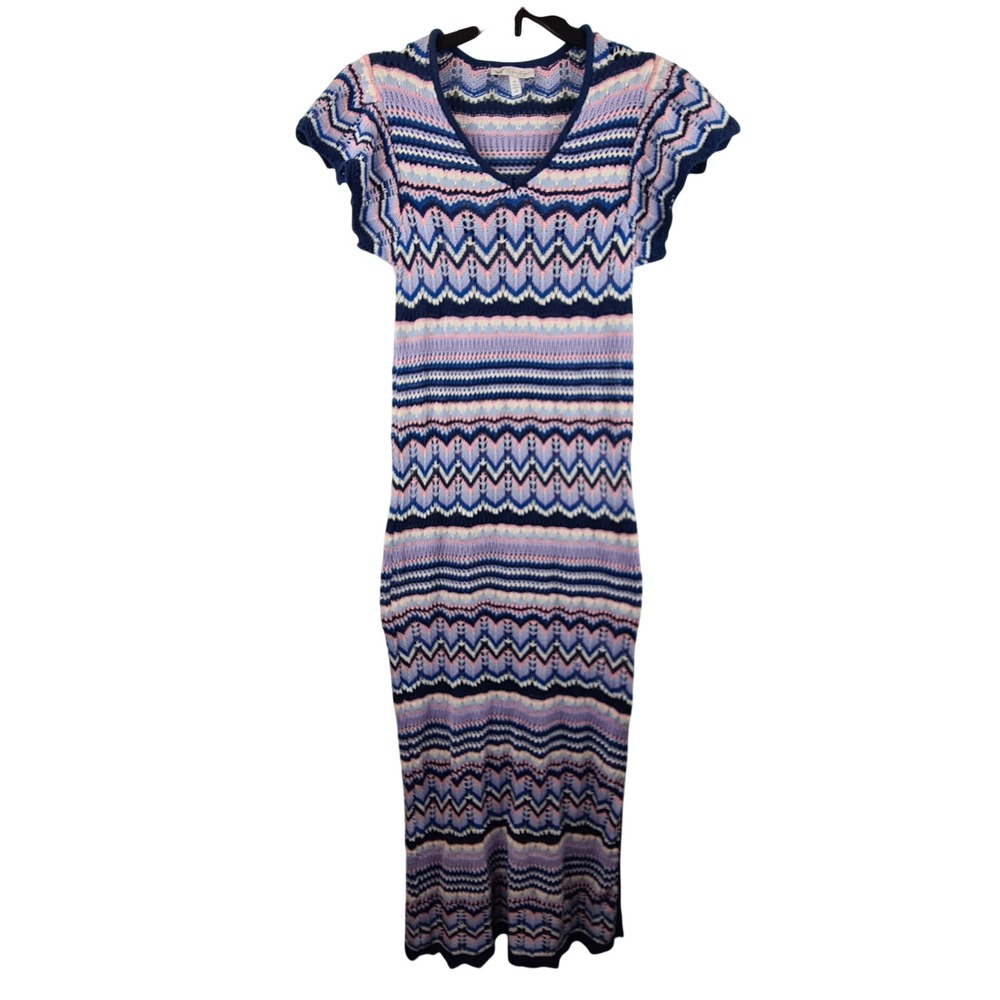 Jessica Simpson Womens Blue Pink Chevron Crochet Maxi Dress Side Slit Size M